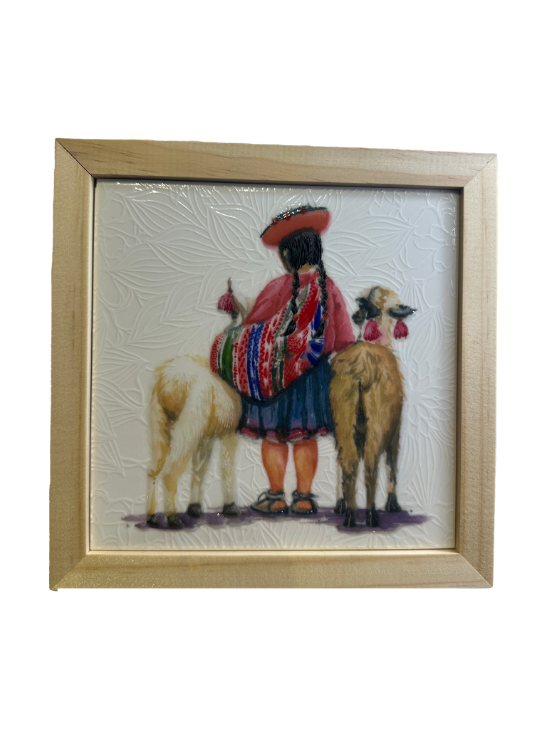 Cuadro Cholita y Alpaca 18X18X1.2