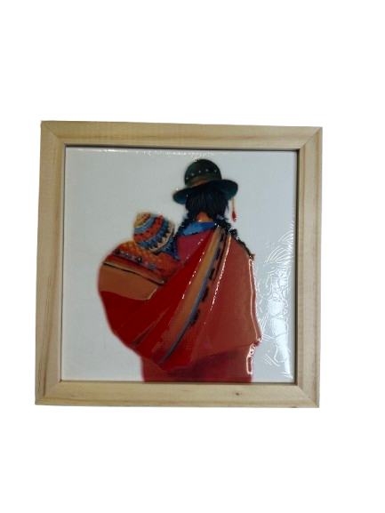 Cuadro Cholita y Wawa 18X18X1.2
